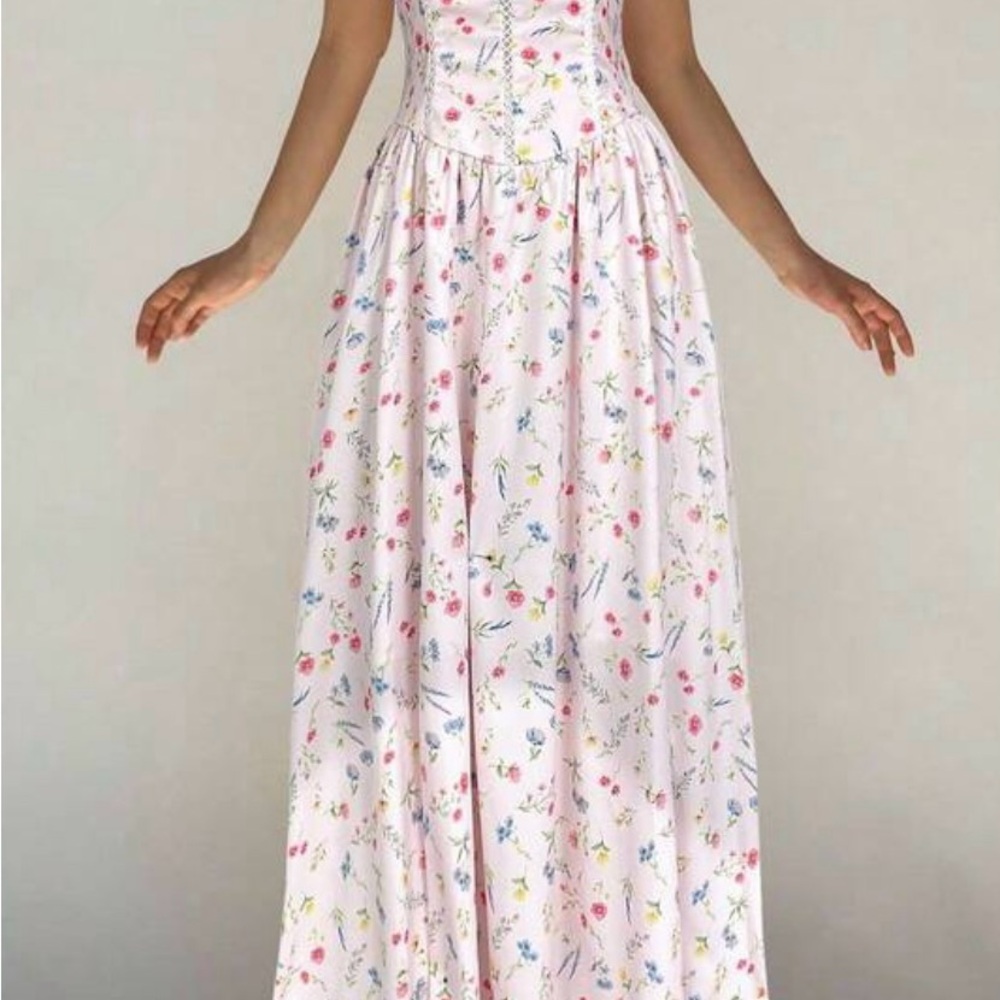 SHEIN White Floral Maxi Dress with Pink, Blue and Yellow Accents